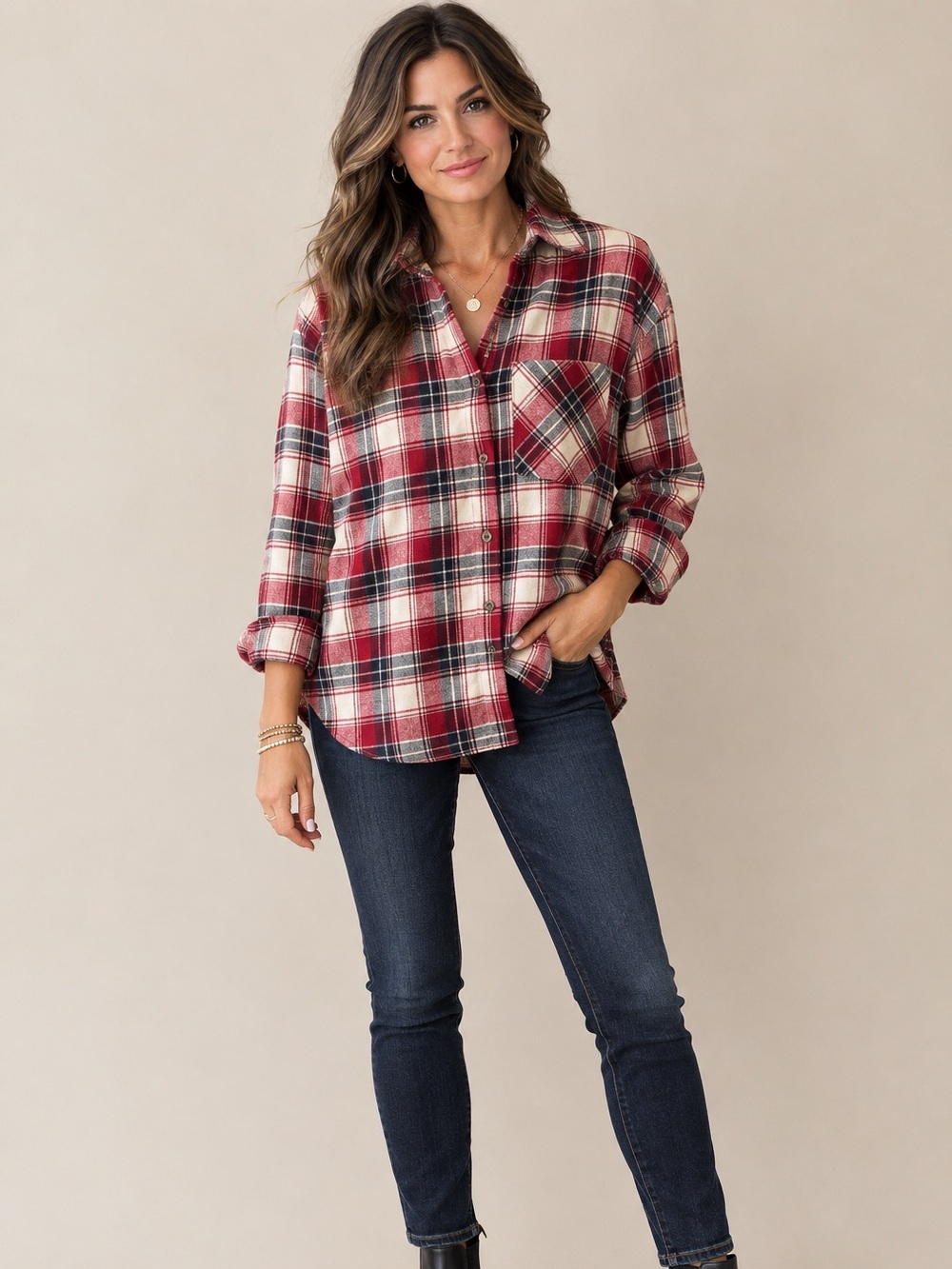 She + Sky Plaid Button-Up Shirt